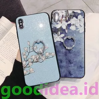 Case Samsung A8 Star J2 J5 J7 Prime Grand Prime Note 8 Note 9 S8 S8+ S9 S9+ A8 A8 Plus A9 2018 A80 A2 Core J3 J5 J7 Pro M30 M30s Glitter Magnolia Flower Rotable Metal Ring Stand Soft Phone Case For Samsung Galaxy Casing