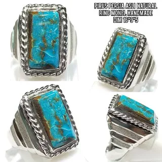 Cincin batu pirus persia asli natural ring monel stainless atau batu turquoise