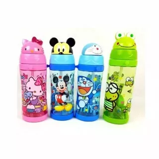 Botol Air Minum Anak Kepala Karakter Mickey Mouse Hello Kitty Sedotan BPA Free 450ml