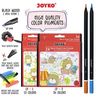 Joyko  Pensil 24  Warna Kayu Hitam Black Wood Color Pencils Hexagonal Grip