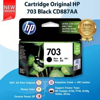 Cartridge HP 703 black Original Ink Catridge CD887AA Katrid Tinta Hitam Printer D730 F735 K209a K109