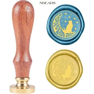 Nbedas 1pc Wax Seal Stamp Moon Cat/Cat (Star/Head/Moon Flower/Moon Forest/Stretch/Moon) Vintage Brass Head Wooden Handle Removable Sealing Wax Seal Stamp 25mm for Christmas Halloween Envelopes Wedding Invitations Wine Packages Embellishment