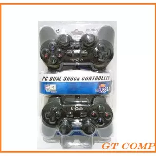 Gamepad Double Hitam E-Smile PC Dual Shock Controller USB