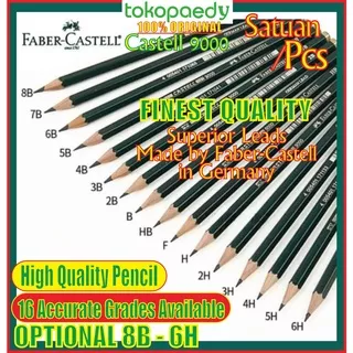 [SATUAN] Pensil FABER-CASTELL 9000 /PCS /8B, 7B, 6B, 5B, 4B, 3B, 2B, B, HB, F, H, 2H, 3H, 4H, 5H, 6H