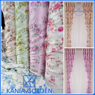 gorden tirai jendela pintu blackout import motif bunga shabby chic pink hijau biru coklat ungu