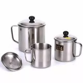 Mug Cangkir Gelas + tutup stainless steel 555 7 8 9 10 cm kopi teh thai tea