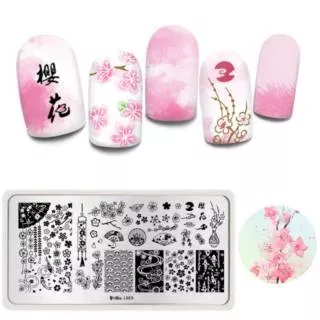 L069 Harunouta Sakura Cherry Blossom Fish Pond Plate Stamping Nail Art