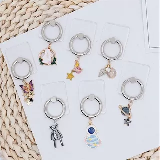 1 Pc Cartoon Transparent Square Acrylic Phone Ring Holder with Pendant Planet Little Prince VCA Lucky Leaves Shaped Haning Desktop Phone Tablet Bracket