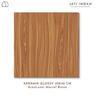 Keramik Motif Kayu Halus Glossy 40x40 cm GranLuxor Marvel Brown Jati