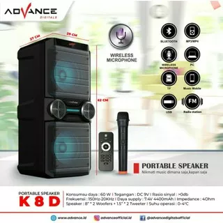 Speaker Portable ADVANCE K8D  Speaker Meeting Advance 8 Double Bass  Speaker Bluetooth Trolley