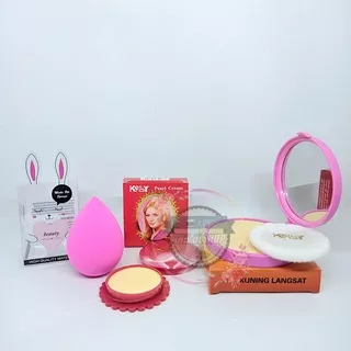 BB _ Paket 3 IN 1 Kelly Kosmetik - Plus Beauty Blender Sponge Teardrop - Kelly Pearl Cream 5gr - Kelly Beauty Powder 22,5gr - ORIGINAL BPOM