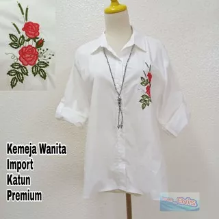 Shirt / Kemeja / Wanita / Putih / Bordir Bird XL