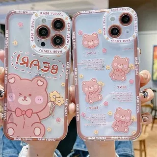 HL| Casing hp Samsung Galaxy M32 M21 A7 2018 A23 A13 A33 A53 S20 S21 FE S10 S20 S21 S22 Plus Ultra Note 10 20 Ultra Xiaomi 11 Lite 11T Soft Clear Flower Bear Camera Handphone Case