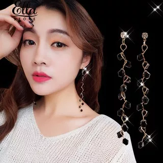 [COD]Lady Grape Desain Beaded Rhinestone Panjang Menjuntai Stud Earrings Jewelry