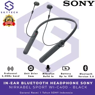 EARPHONE BLUETOOTH SONY WI C400 BLACK ORIGINAL GARANSI RESMI