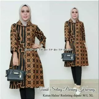 TUNIK SELING PARANG KAWUNG ZIPPER DEPAN RESLETING BUSUI FRIENDLY SOGAN BATIK