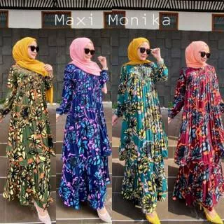 Dress Monika import bkk bahan katun Prisket full furing ld 100-108 Maxi flower nagita