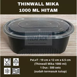 Thinwall Oval 1000 ml Hitam Food Container/ Take Away Box Plastics Microwave