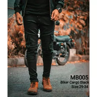 CELANA PANJANG JEANS PRIA BIKER CARGO PATCH GREEN ARMY/HIJAU ARMY & HITAM/ BLACK PREMIUM