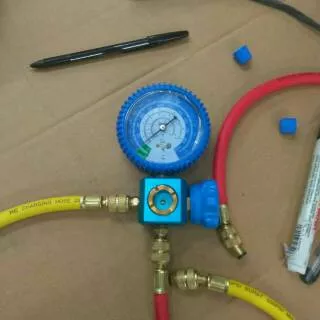 Manifold analizer single R22 plus selang 2 pcs alat isi freon ukur tekanan testing regulator