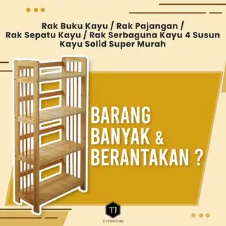 Rak buku kayu/Rak pajangan / Rak sepatu kayu / Rak serbaguna kayu  4 susun kayu solid super murah