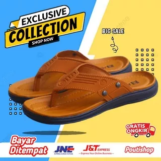 Sandal Pria Kulit Asli Original Sendal Cowok Casual Fladeo Dewasa Jepit Laki Laki Outdoor Keren