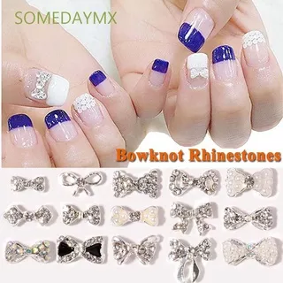 SOMEDAYMX 5Pcs Nail Jewelry Shiny DIY Nail Art Decorations Bow Nail Rhinestones 3D Cute Manicure Bowknots Diamond Glass Stone Crystal