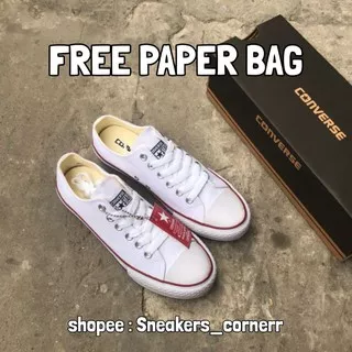 CONVERSE CLASSIC LOW WHITE RED PREMIUM ORIGINAL SNEAKERS PRIA WANITA