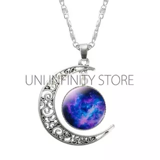 JWNE0329 Kalung Bulan Sabit Galaksi Andromeda Pria Wanita Crescent Moon Purple Blue Galaxy Necklace