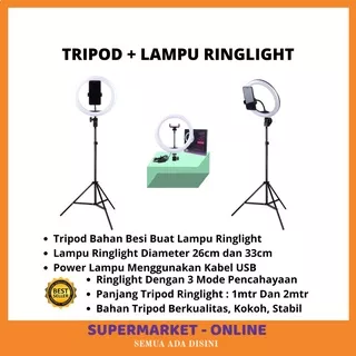 TERLARIS Paket Tripod HP Handphone Lampu LED Ringlight 26cm Buat Foto Produk Live Tiktok Youtuber Vlog Zoom