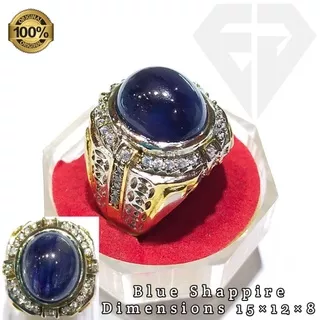 Cincin permata batu blue safir asli natural atau cincin pria