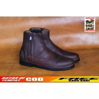 CHELSEA BROWN | JS x WOLF | SEPATU BOOT KULIT SAPI RESLETING ZIPPER BOOT VINTAGE KEREN TRENDY1