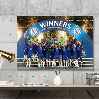 Poster CHELSEA frame Kayu A3+ (31x46cm) Poster  UCL 2021 Winners  ChelseaJuara Liga Champions 2021