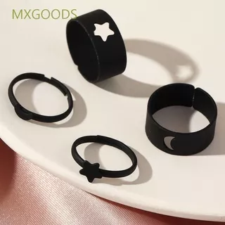 MXGOODS 4pcs/set Open Ring Simple Couple Rings Finger Ring Set Moon Star Korean Temperament Alloy Adjustable Fashion Jewelry/Multicolor