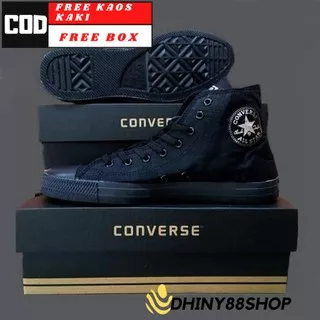 Sepatu Sneaker/ Tali/ Converse All Star Hi High Chuck Taylor Polos Grade Original -Hitam Putih,murah