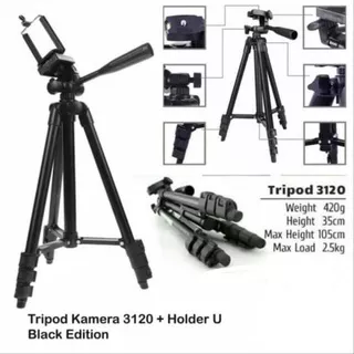 Tripod Tripot Hp Kamera / Tripod 3120 black / Tripod 1 meter / Tripod Kamera / Tripod 3120 - Tripod HP dan Kamera Universal + Free Holder U