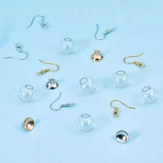 40pcs 16mm Mini Empty Clear Glass Globe Bottle Wish Glass Ball, 40pcs Plastic Pendant Bails and Earring Hooks for DIY Pendant Charms Stud Earring Making