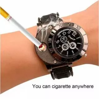 Jam Tangan Pria Korek Api Elektrik USB Rokok Cigarrete Lighter Watch Jam Tangan Analog 4.5