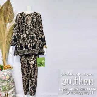 Setelan cp Rayon Sulthan Baju Batik Wanita Atasan Bawahan Murah Kasual Formal Katun Waka Kulot