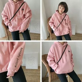 Sweater Hoodie Wanita Cloud Lightning Dusty Pink | Jaket lucu awan cewek perempuan