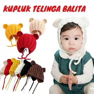 JF COLLECTION Topi Kupluk Bayi Rajut Wol Bear Hat Baby Knitted Topi Korea Balita Bahan Wol 0-24 Bulan