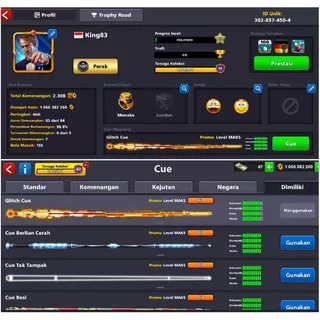 akun 8 ball pool 4 cue max+koin 1B