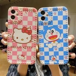 Love Frame Doraemon & Hello Kitty Soft Case HP iP iPhone 6 6S 7 8 + Plus X XR SE 2020 XS Max 11 12 13 Pro Max Plaid Casing VIVO V5S V5 Y19 S1 Pro V9 V21 Y21 Y21S Y33S OPPO Realme C15 C12 Narzo 20 C25 C11 2021 C20 C20A