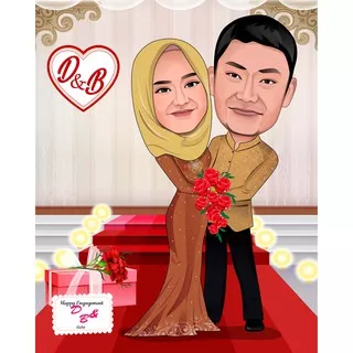 KARIKATUR 2 WAJAH (COUPLE) + CETAK DAN BINGKAI UK. 20x25 cm UNTUK HADIAH ANNIVERSARY/WEDDING