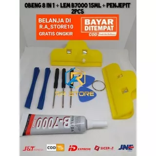 Obeng 8 in 1 + Lem B7000 15ML + Penekan Lcd Touchscreen | PAKET MURAH OBENG PEMBUKA HP BONUS LEM LCD TOUCHSCREEN LEM B7000 ORIGINAL OBENG REPAIR ALAT SERVICE