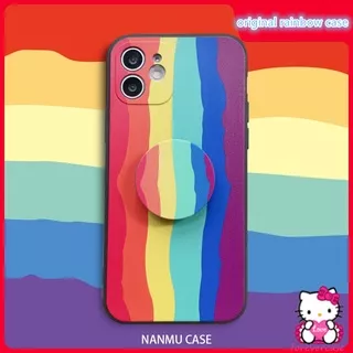Rainbow Pop Socket Case for Oppo A94 A54 A74 A95 A35 Reno 5F F19Pro Reno 5 Oppo A53 A33 A5 A9 2020 A92 A15 A52 A72 A37 A11 A12 A7 Reno4 A3S A5S A31 A12E A15S F9 F9Pro A91 F11 A1K A71 Reno 2F 3 Ins Holder Soft Matte Phone Cover
