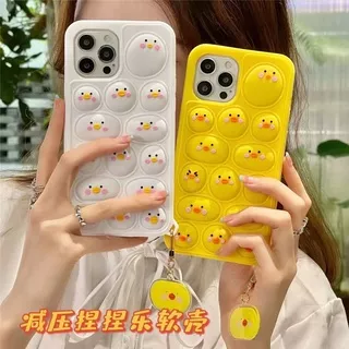 Relive Stress Pinch Yellow duck Silicone Case for iphone 11 12 13 pro max 7 8 6 6s PLus XR X XS MAX Soft Cartoon Covers with keychain