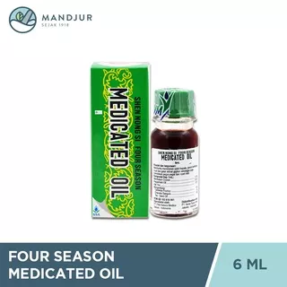 Four Season Medicated Oil 6ml - Minyak Angin untuk Sakit Kepala, Sakit Perut, Flu, Hidung Tersumbat, Mabuk Perjalanan, Gatal Gigitan Serangga