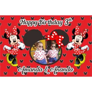 Backdrop & Banner 1,5 x 1 m | Backdrop Ulang Tahun | Banner Ultah Mickey Mouse Minnie Mouse
