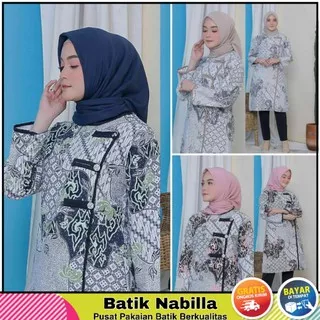 Baju Pakaian Atasan Tunik Batik Kebaya Wanita Lengan Panjang Cewek Modern Kekinian Terbaru Nbl002